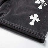 Bermuda Jeans Chrome Hearts Cross Branca Preta