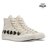 Comme des Garcons White Converse High Top with Multi Hearts