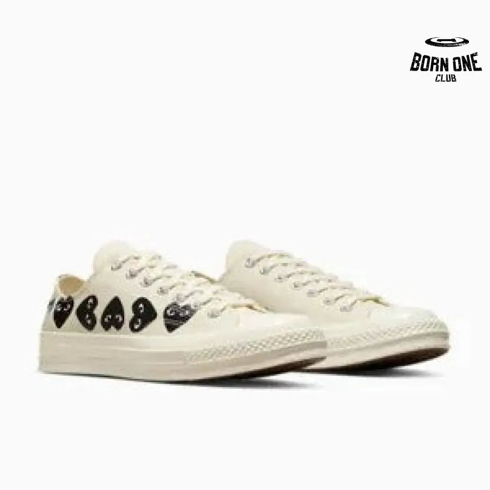 Comme des Garcons White Converse Low Top with Multi Hearts