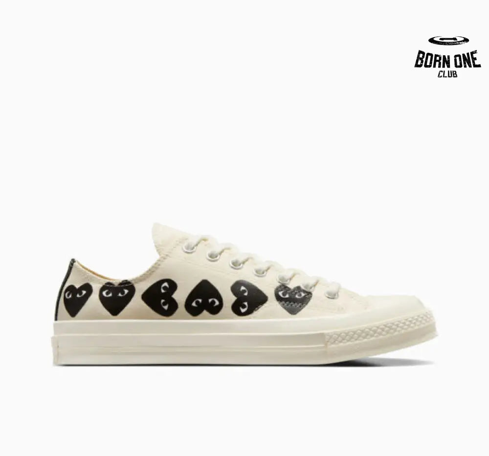 Comme des Garcons White Converse Low Top with Multi Hearts