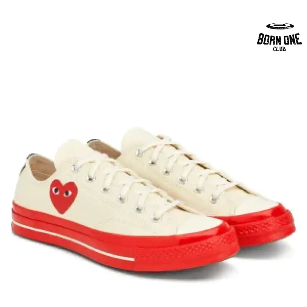 Comme des Garcons Converse White Low Top with Signature Red Sole