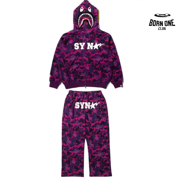 Conjunto BAPE x SYNA By Central Cee x Spotfy Shark Camo Purple