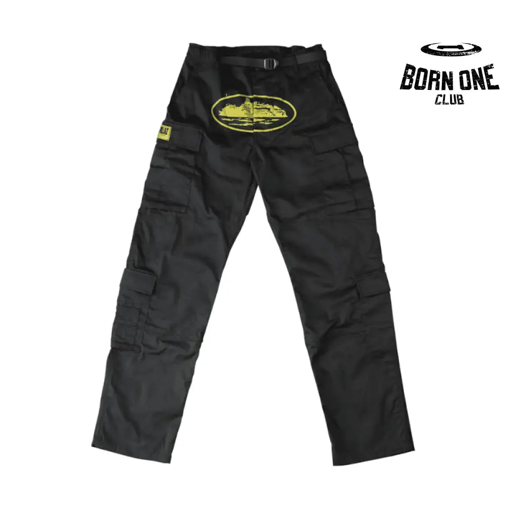 Calça Corteiz Cargo Preta e Amarelo