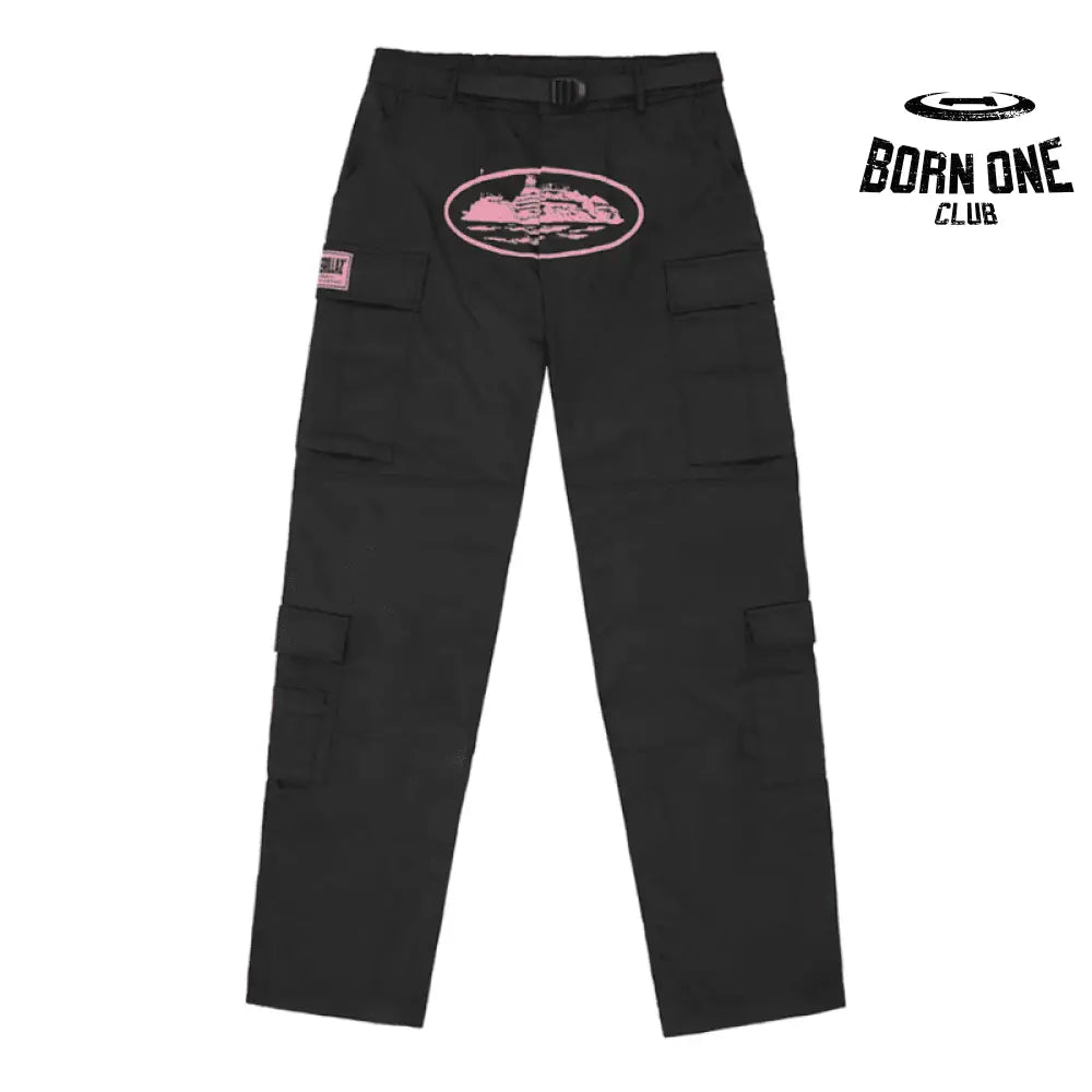 Calça Corteiz Cargo Preta e Rosa