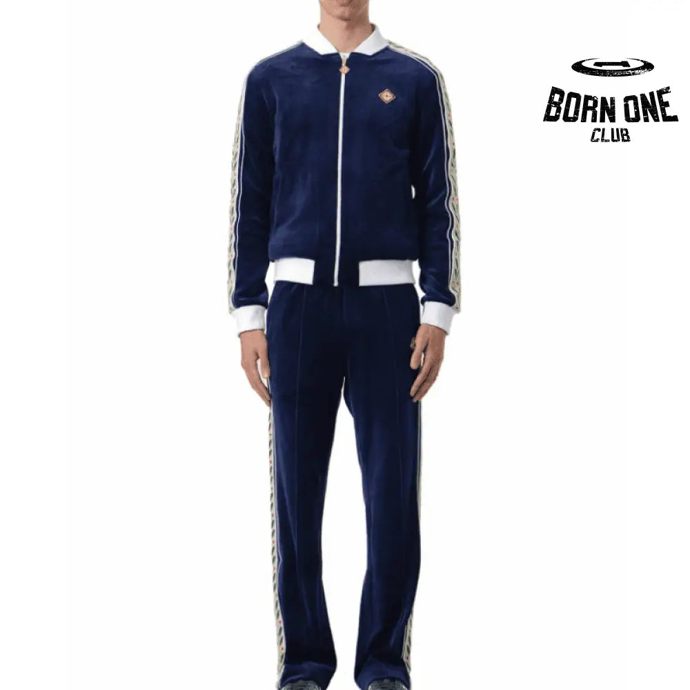 Conjunto Casablanca Veludo Logo Azul