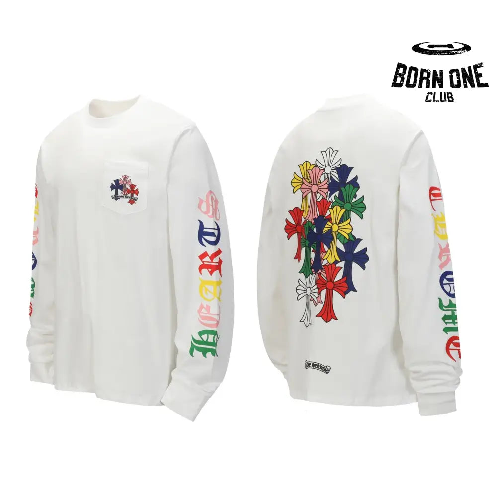 Camiseta Manga Longa Chrome Hearts Multicolor Cross Letters Branca