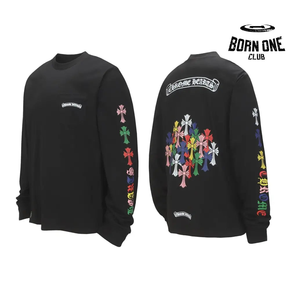Camiseta Manga Longa Chrome Hearts Multicolor Cross Scroll Preta