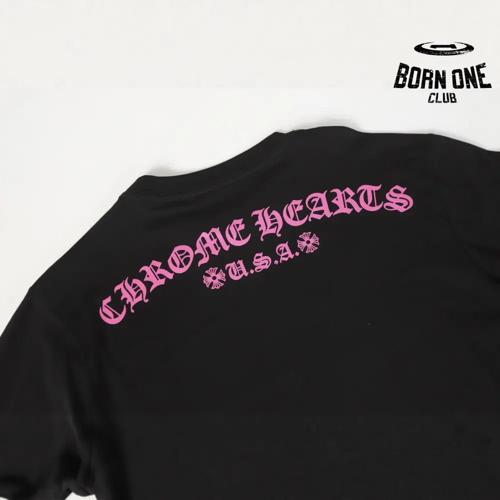 Camiseta Manga Longa Chrome Hearts Pink Floral Sleeve Preta