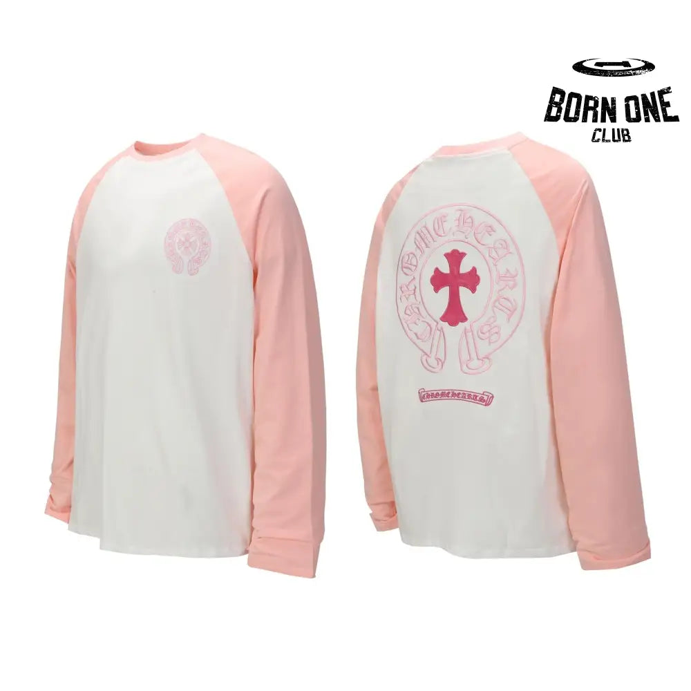 Camiseta Manga Longa Chrome Hearts Raglan Pink Cross Rosa