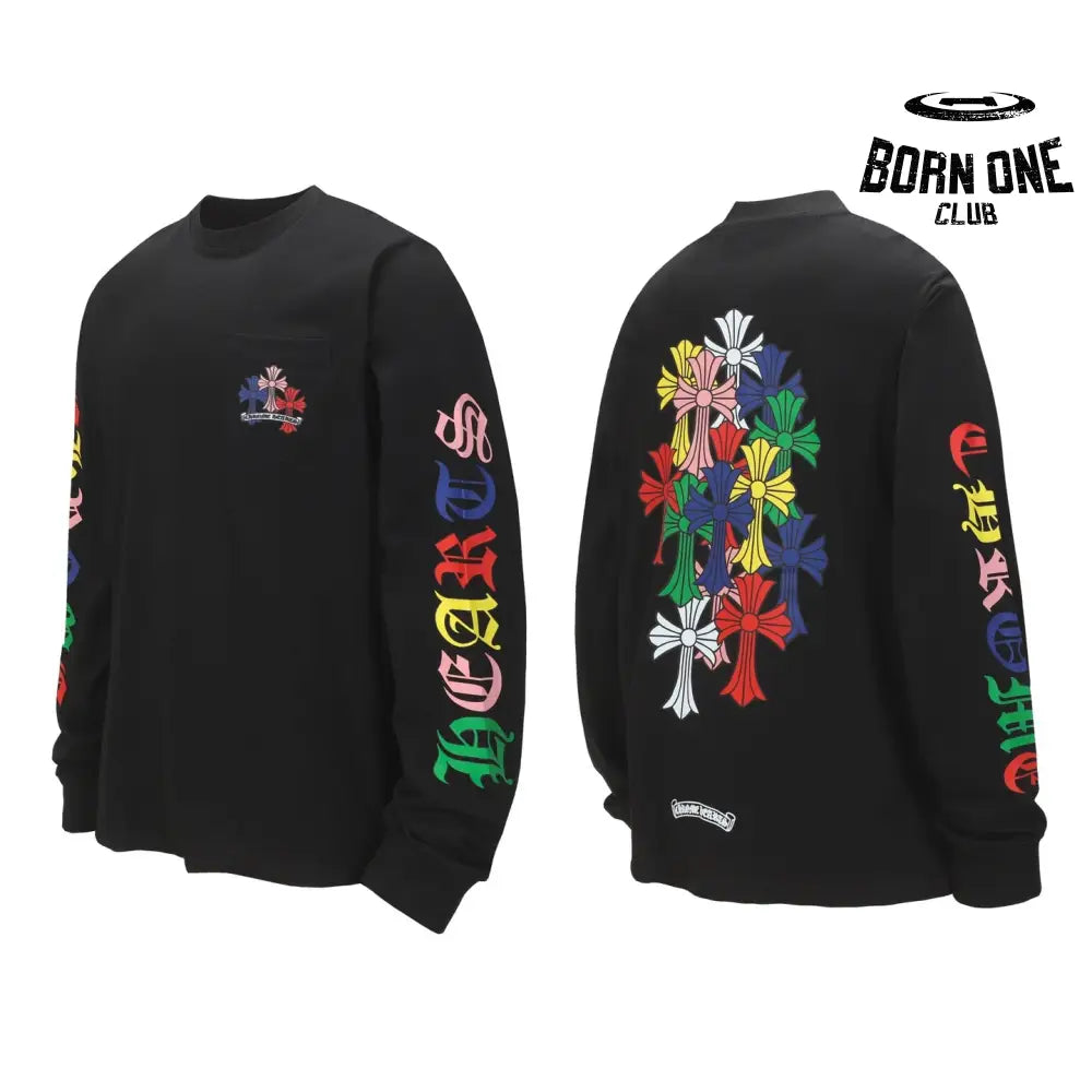 Camiseta Manga Longa Chrome Hearts Multicolor Cross Letters Preta