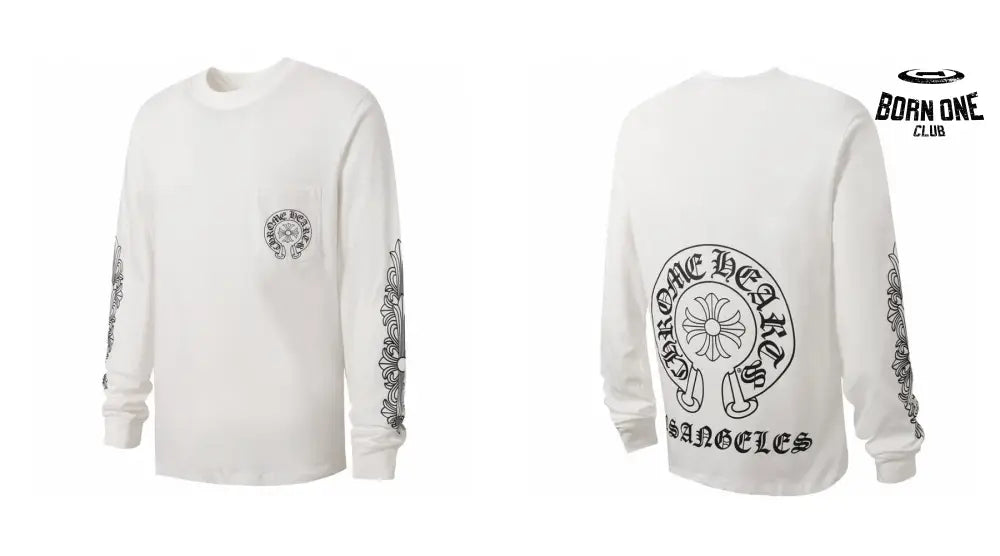 Camiseta Manga Longa Chrome Hearts Horseshoe Los Angeles Branca