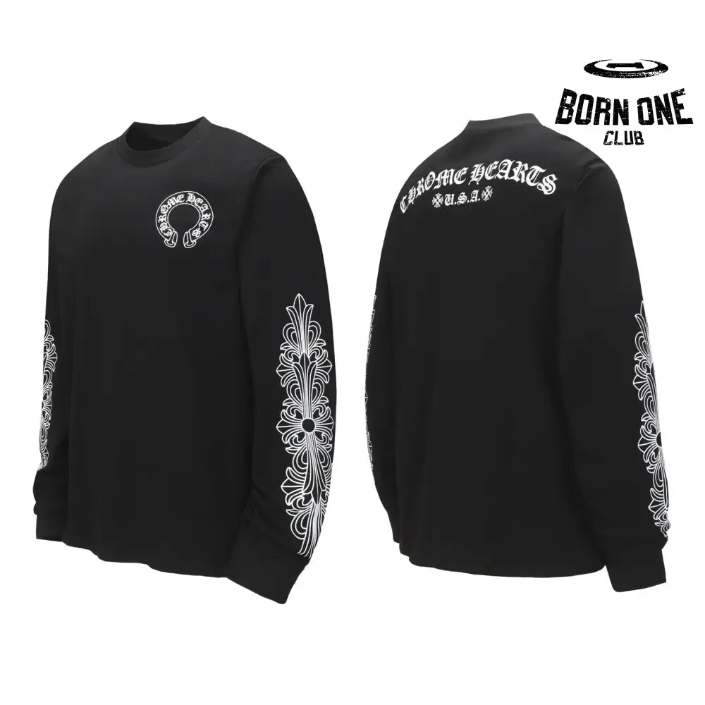 Camiseta Manga Longa Chrome Hearts USA Floral Sleeve Preta