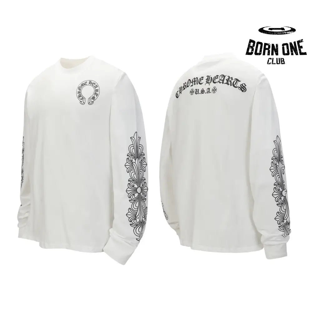 Camiseta Manga Longa Chrome Hearts USA Floral Sleeve Branca