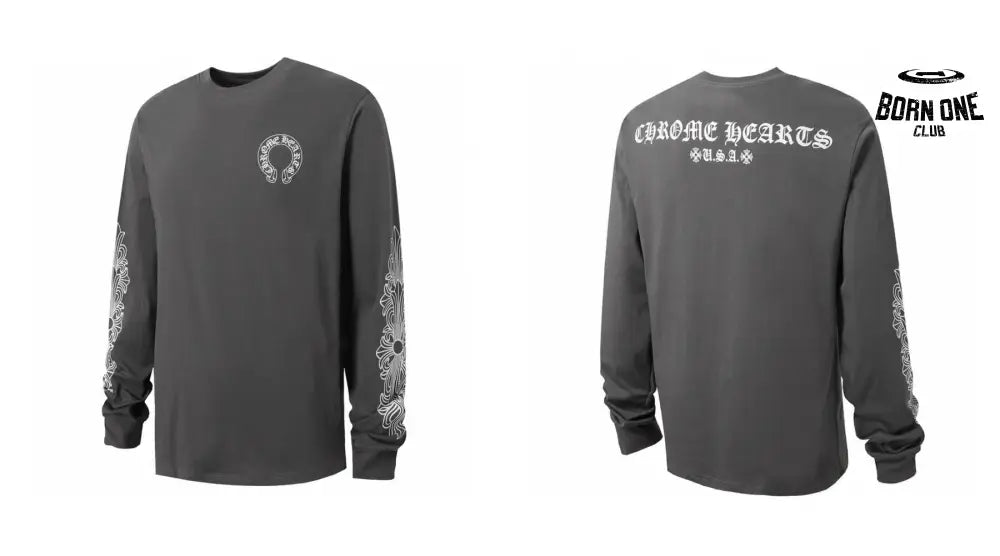 Camiseta Manga Longa Chrome Hearts USA Floral Sleeve Cinza