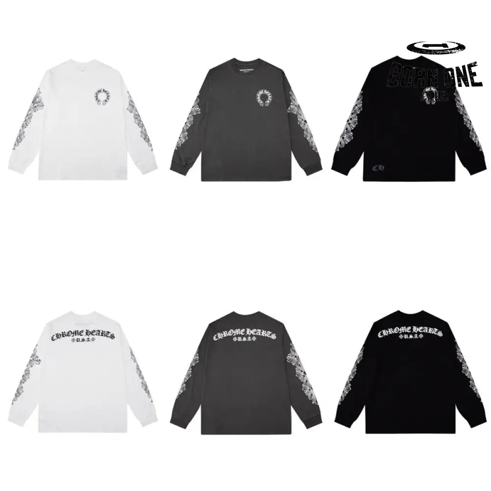 Camiseta Manga Longa Chrome Hearts Horseshoe Floral Sleeve