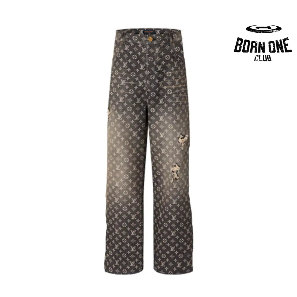 Calça Louis Vuitton Distressed Baggy Monogram Jeans