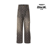 Calça Louis Vuitton Distressed Baggy Monogram Jeans