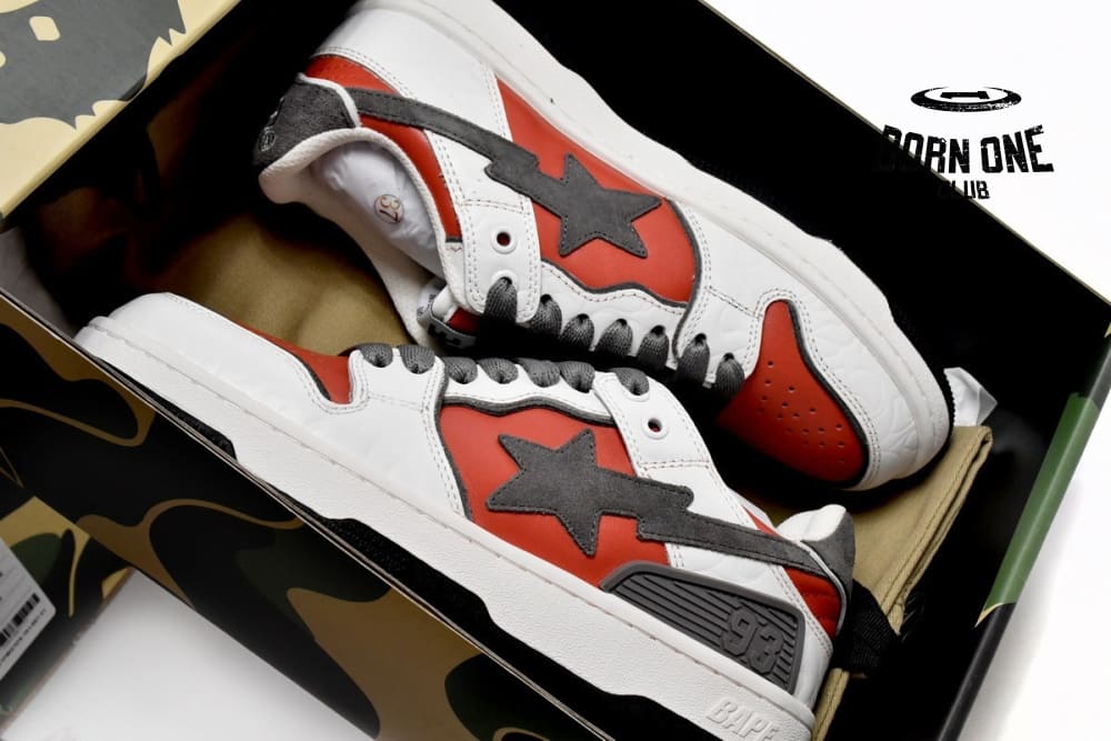A Bathing Ape Bape Sk8 Sta Low White Red 1G70-109-0020