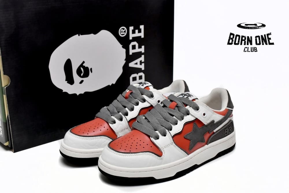 A Bathing Ape Bape Sk8 Sta Low White Red 1G70-109-0020