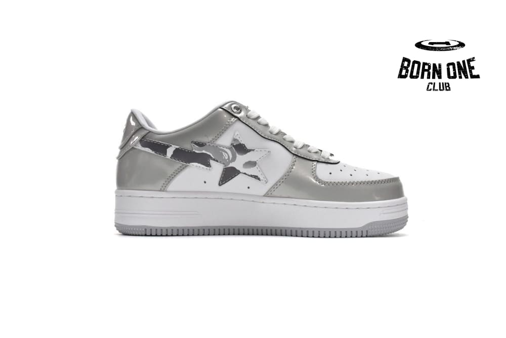 A Bathing Ape Bape Sta Low White Grey Mirror Surface