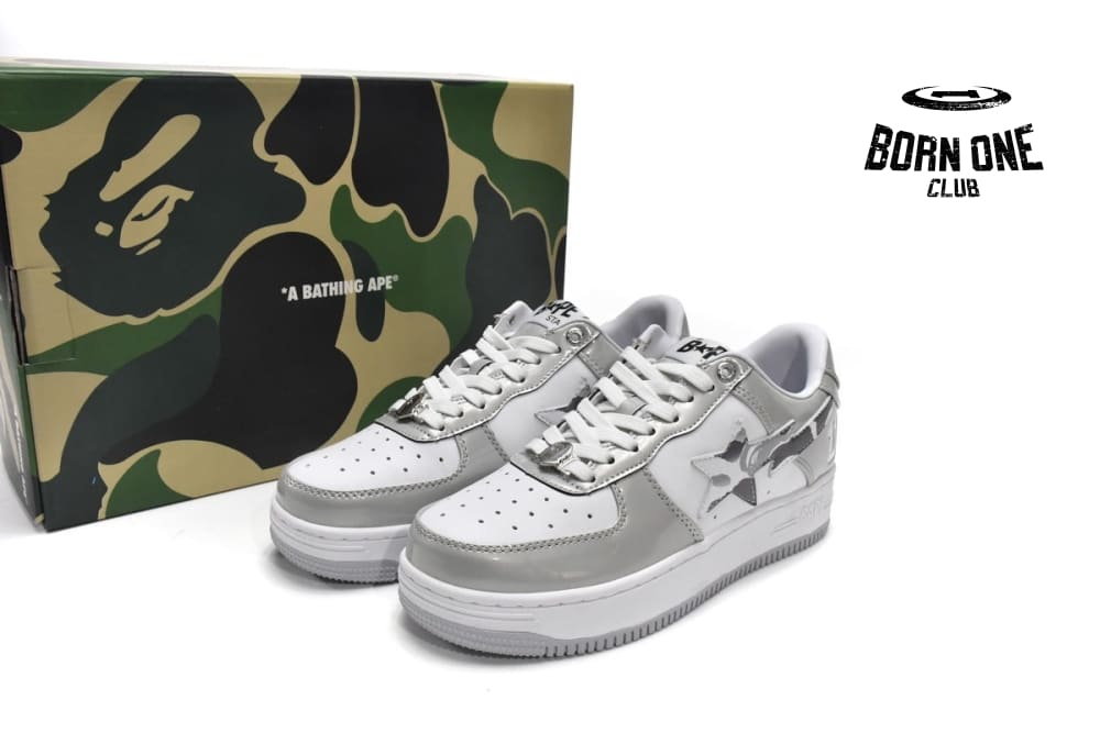 A Bathing Ape Bape Sta Low White Grey Mirror Surface