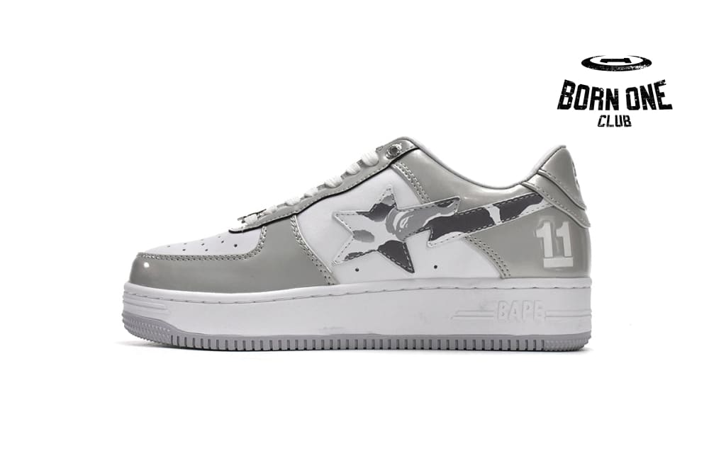 A Bathing Ape Bape Sta Low White Grey Mirror Surface