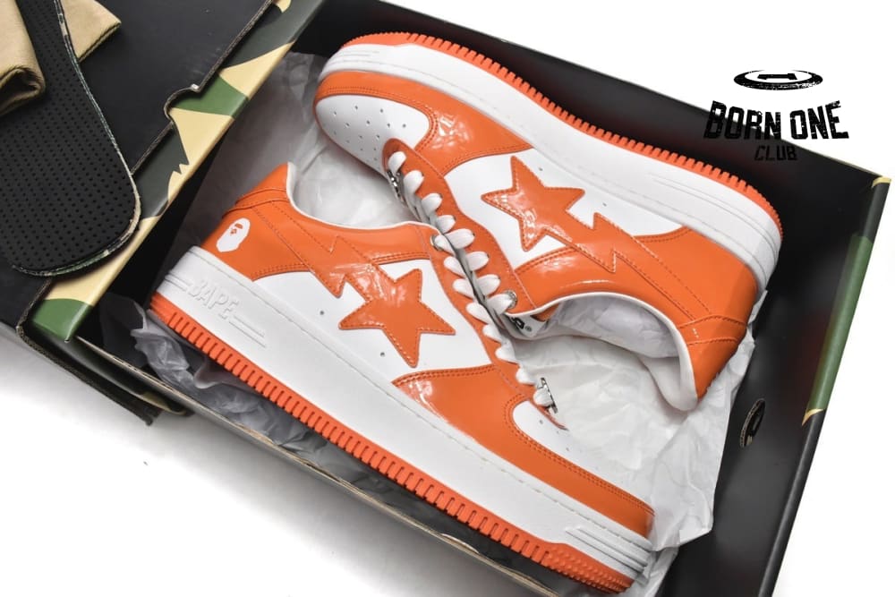 A Bathing Ape Bape Sta Patent Leather Orange White