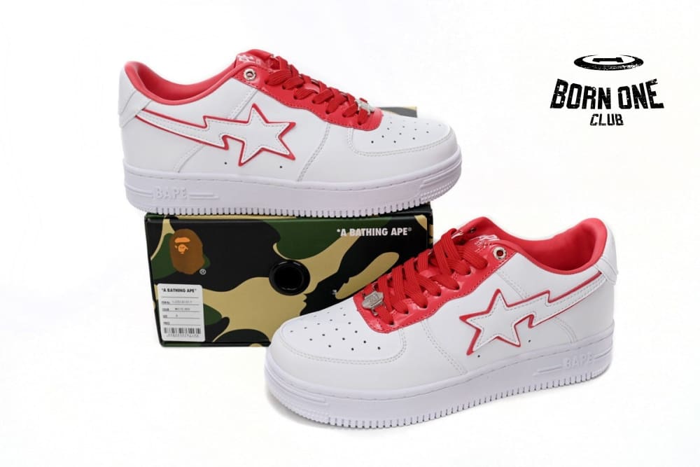 A Bathing Ape Bape Sta Patent Leather White Red 1J30-191-017/1J30-291-017