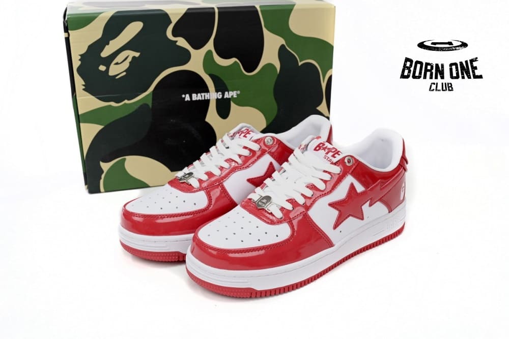 A Bathing Ape Bape Sta Patent Leather White Red