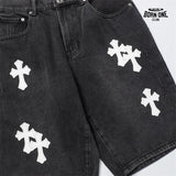 Bermuda Jeans Chrome Hearts Cross Branca Preta