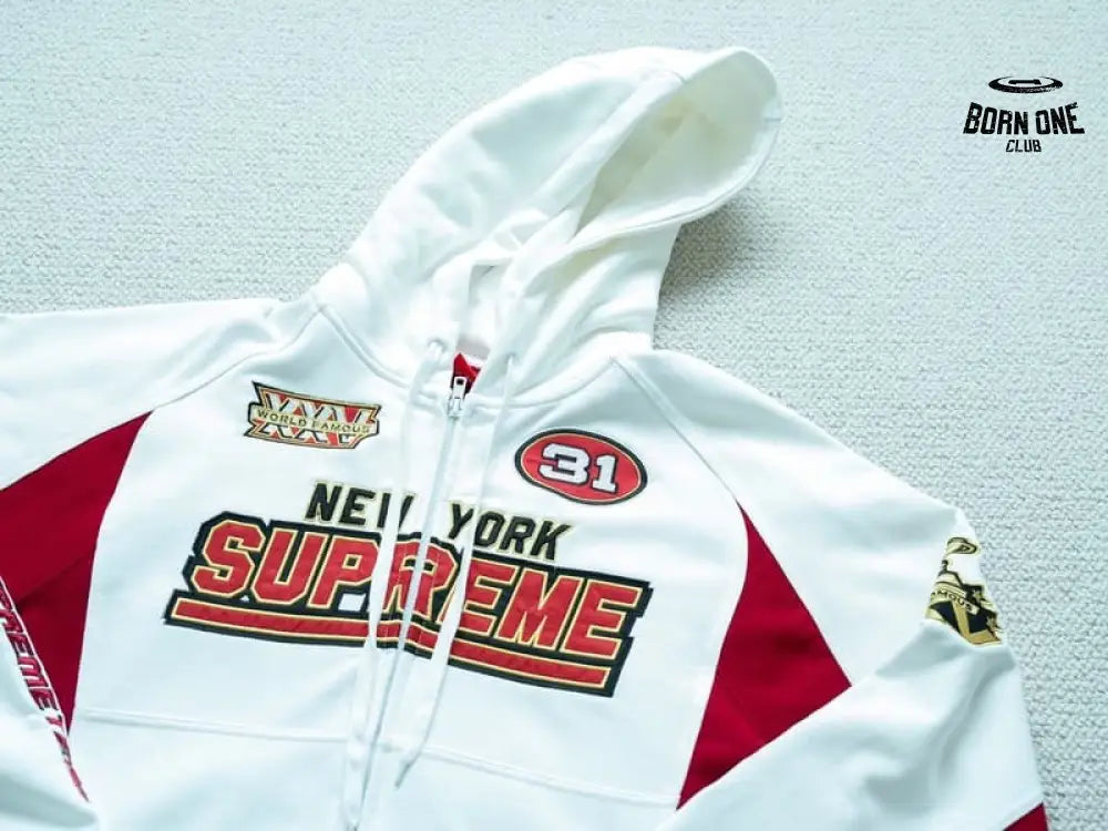 Moletom Supreme Football Zip Up Hooded White Red