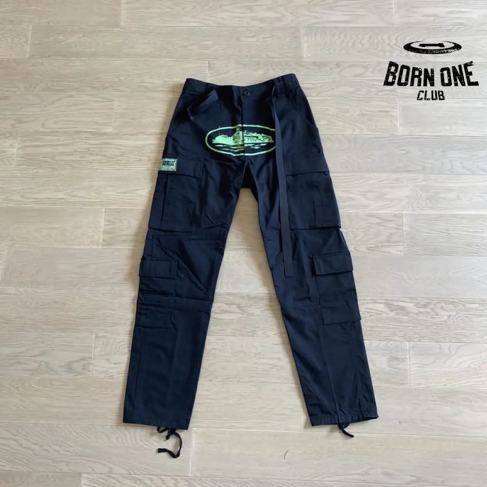 Calça Corteiz Cargo Preta e Verde