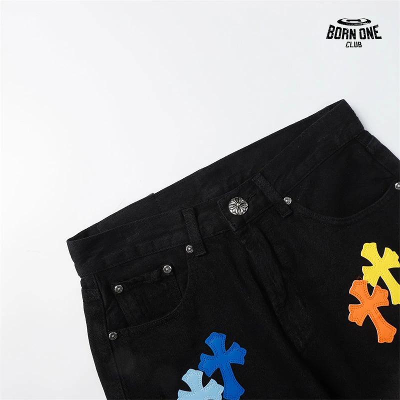 Bermuda Jeans Chrome Hearts Cross Colorida Preta