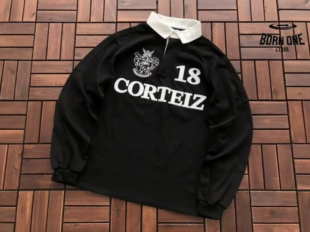 Camisa Corteiz Paneled Rugby Polo Preta