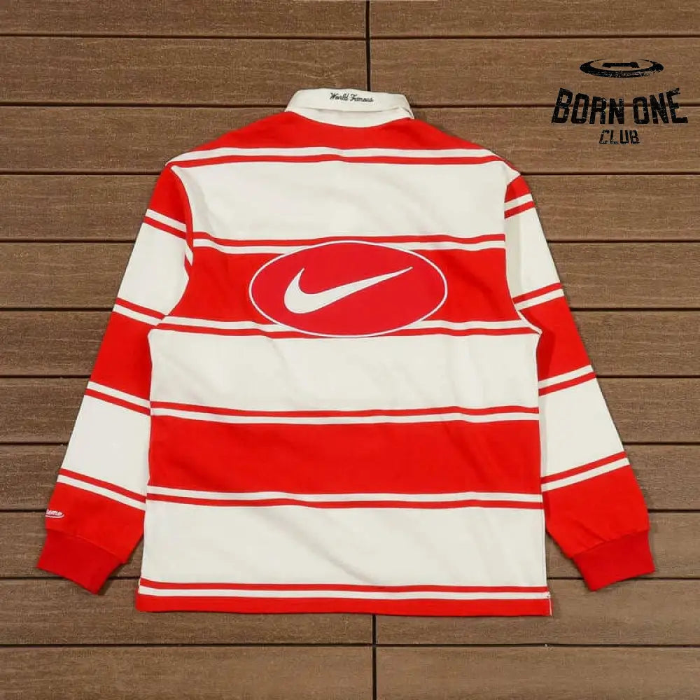 Camisa Supreme x Nike Stripe Rugby Vermelha/Branca