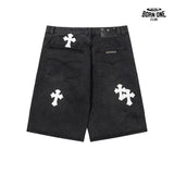 Bermuda Jeans Chrome Hearts Cross Branca Preta