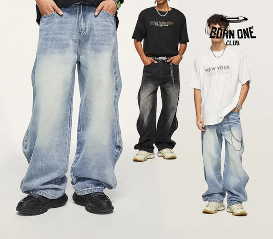 Baggy Wide Leg Jeans Washed Blue