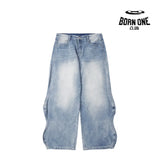 Baggy Wide Leg Jeans Washed Blue Blue / M