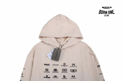 Balenciaga Beige Multilogo Hoodie Moletom Sweatshirts