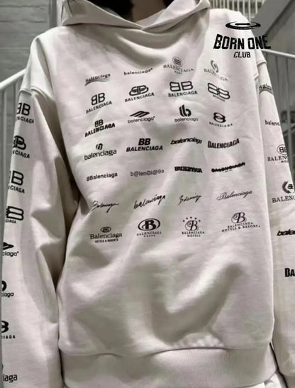 Balenciaga Beige Multilogo Hoodie Moletom Sweatshirts