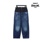 Balenciaga black and blue patchwork ripped denim Calça Jeans