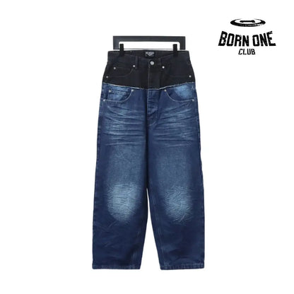 Balenciaga black and blue patchwork ripped denim Calça Jeans