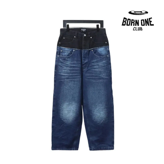 Balenciaga black and blue patchwork ripped denim Calça Jeans