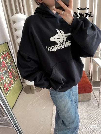 Balenciaga Black Graphic Hoodie Moletom Sweatshirts