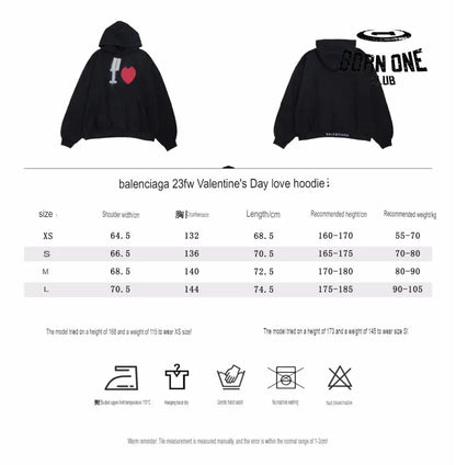 Balenciaga Black Hoodie with ’I Love’ Graphic Moletom Sweatshirts