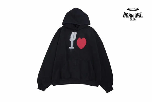 Balenciaga Black Hoodie with ’I Love’ Graphic Moletom Sweatshirts