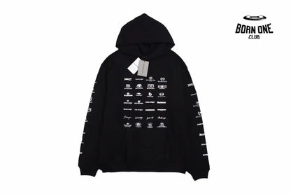 Balenciaga Black Multilogo Hoodie Moletom Sweatshirts