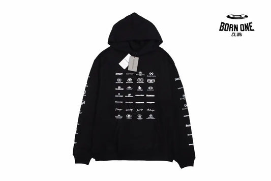 Balenciaga Black Multilogo Hoodie Moletom Sweatshirts