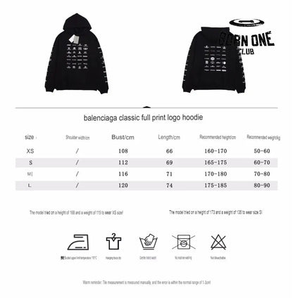 Balenciaga Black Multilogo Hoodie Moletom Sweatshirts