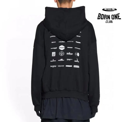 Balenciaga Black Multilogo Hoodie Moletom Sweatshirts
